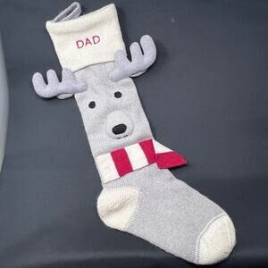 Pottery Barn Kids Knit Christmas Stocking Gray Reindeer Monogram Dad 27" Long